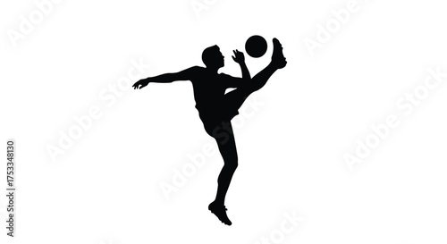 Dynamic Soccer Player Silhouette Kicking Ball. Male Athlete in Action, Sport and Competition Concept on White Background.