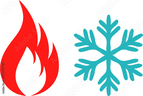 Symbolic representation of hot and cold elements fire and snowflake
