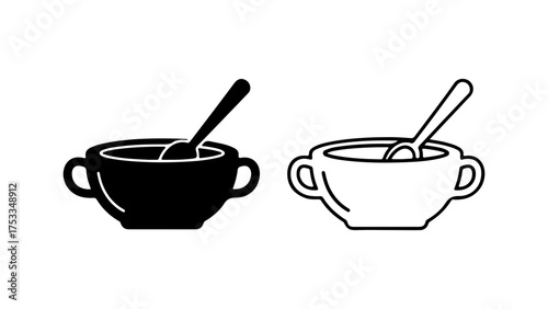 Soup bowls with spoons with transparent background