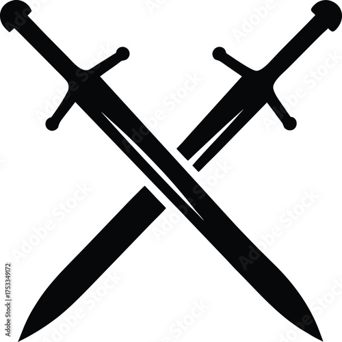 Two crossed swords silhouette icon for combat or dueling themes