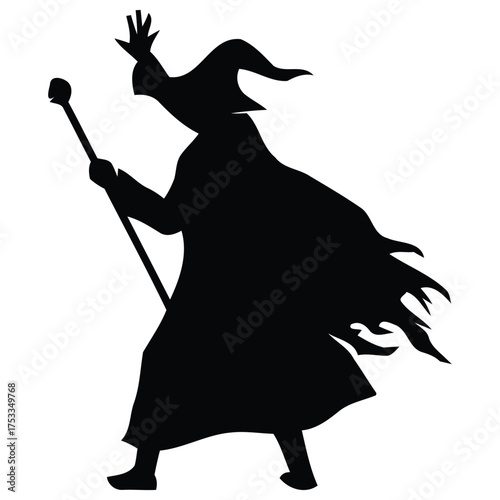 Mystical Wizard Silhouette: Magic, Sorcery & Fantasy Character Design, witch with broom