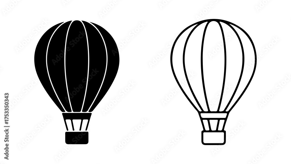 Naklejka premium Hot air balloons outline and solid with transparent background