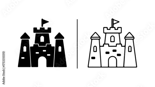 Castle icons with outline and solid fill