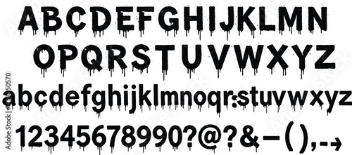 Dripping Black Paint Font with Upper, Lowercase Letters, Numbers and Symbols