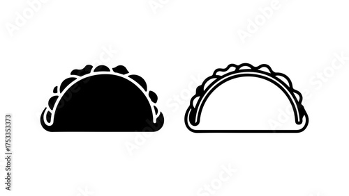 Taco outline and solid shapes with transparent background