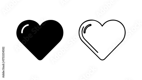 Heart icons with outline and solid fill with transparent background