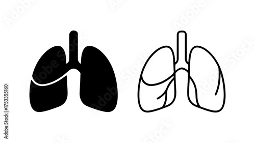 Human lungs outline and solid with transparent background