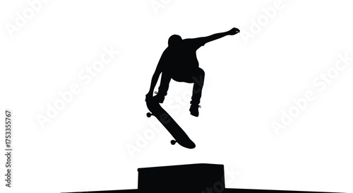 Dynamic Skateboarder Silhouette in Mid-Air Performing Jump Trick