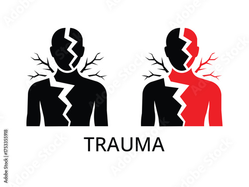 Trauma Concept Illustration,  Broken Human Silhouette Representing Mental Health, Emotional Pain, and Stress