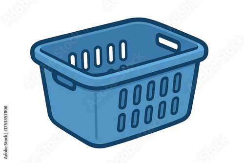Bright blue plastic laundry basket used for washing and carrying clothes during household chores