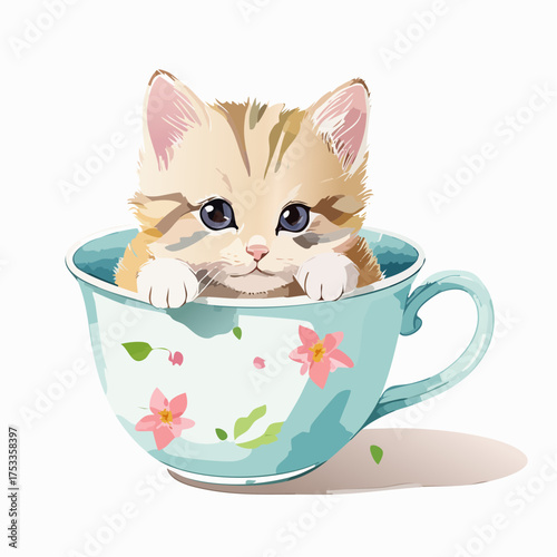 Schlafendes Katzenbaby in einer Teetasse