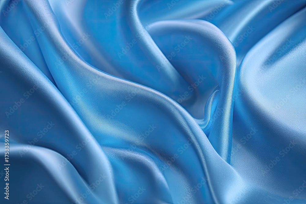 Obraz premium Close-up shot showcasing the flowing folds of smooth, sky-blue fabric. Gentle light reflects off the material