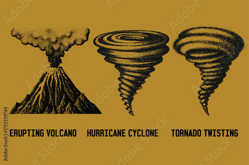 vintage grunge cyclone, twisting, volcano Vector illustration. Halftone stipple effect. urban vector png with clear background, storm 2000s photocopy grunge tattoo gen z effect