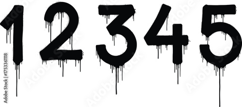 Isolated Black Graffiti Numbers 15 Drip Font on White Background Design Element