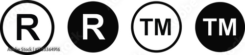 Registered Trademark Design Set with R and TM Symbols, White and Black on White