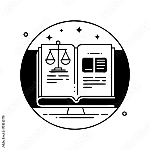 Vector art of online law book with scales of justice legal information and education concept