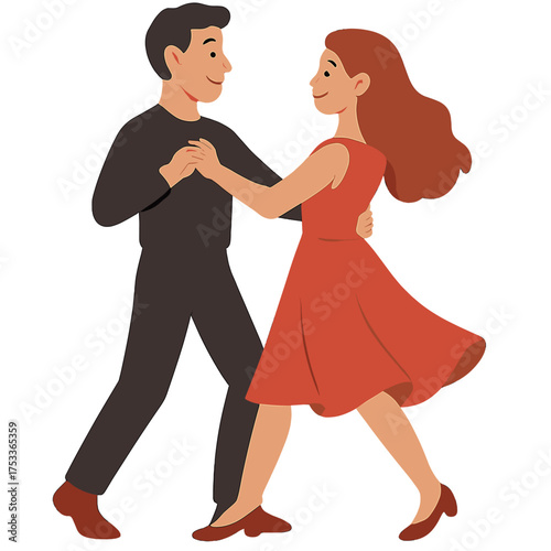 Happy couple performing a passionate social dance routine in a close embrace