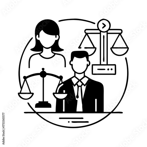Vector art of law and justice concept with scales and lawyer