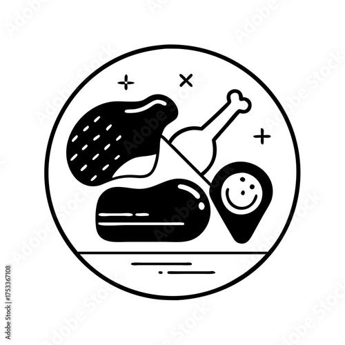 Vector art of icon of various meat cuts, , representing butcher shop and food delivery service