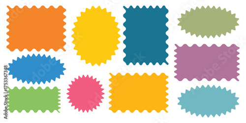 Set of Colorful Geometric Shape, Round, Oval, Rectangle, Square & Arch with Scalloped Borders Vector.