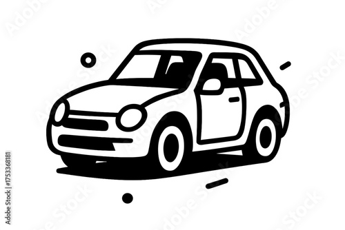 Simple black and white line drawing of a compact passenger car for urban commuting