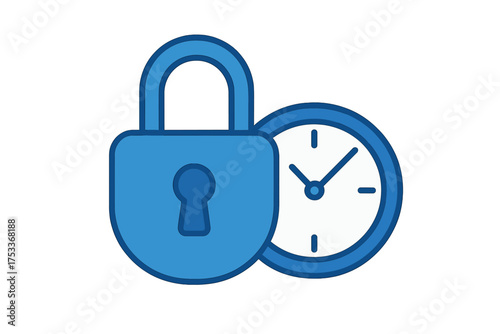 Security padlock next to an analog clock symbolizing time limit access