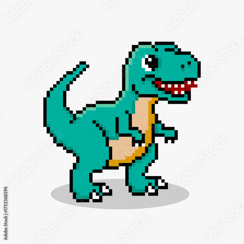 Dinosaur pixel vector isolated on white background. Pixelated cute dinosaur vector.	