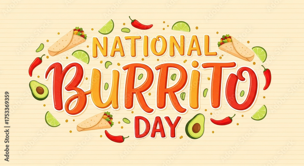 Naklejka premium Celebrate National Burrito Day with Delicious Food