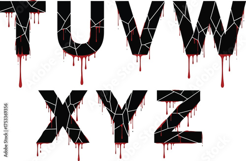 TZ Black Letters with Crack Texture and Dripping Red Blood on White Background