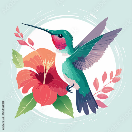 Kolibri, der an einer Blüte schwebt