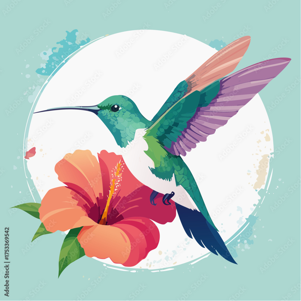 Obraz premium Kolibri, der an einer Blüte schwebt