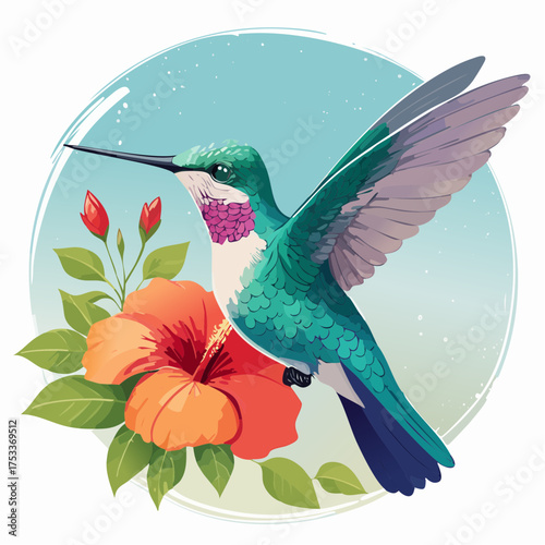 Kolibri, der an einer Blüte schwebt