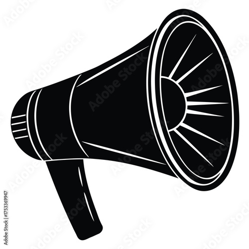 Black and white megaphone illustration for announcements and promotions