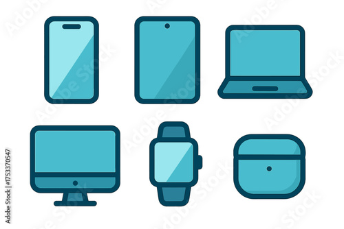 Modern electronic devices set including smartphone tablet laptop monitor and wearable technology