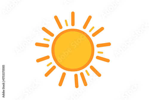 Bright yellow sun with radiating orange rays representing summer warmth and heat