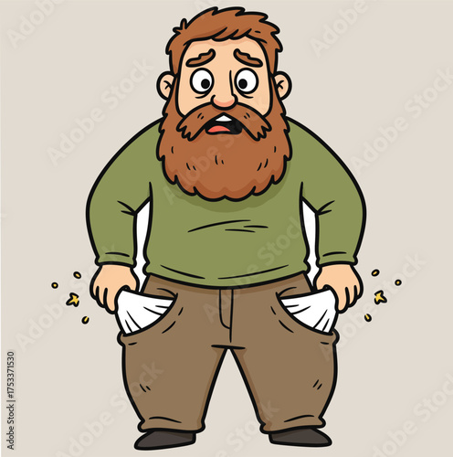 Man pockets empty broke poor sad financial trouble unemployed debt crisis bankruptcy recession economy worry stress on white background