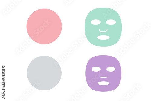 Minimalist set of colorful facial sheet masks and blank cosmetic pads for a skincare routine