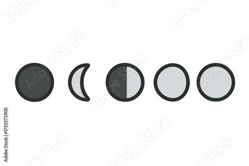 Sequential astronomical cycle showing the phases of the moon from new moon to full moon