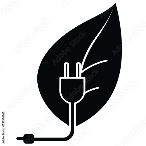 Green energy concept featuring electrical plug and leaf silhouette together