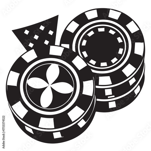 Stack of casino chips isolated on white background, featuring classic designs, suitable for gambling themes, game illustrations, and financial concepts, representing risk and reward
