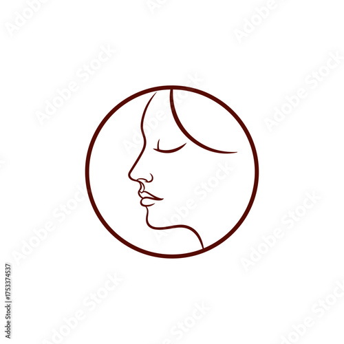 Minimalist line art logo of a womans face, isolated on white background