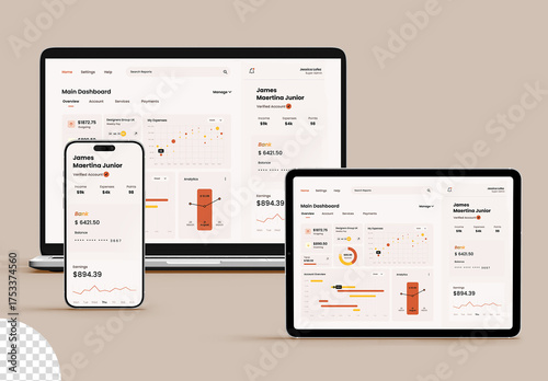 Laptop with Phone and Tablet Screen Mockup Responsive Website Interface App Web Design Presentation