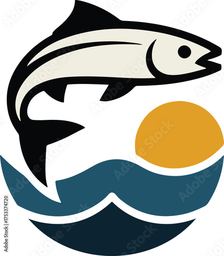fish aquaculture fishery logo university emblem abstract graphic