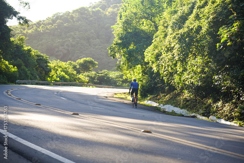 Cyclist Climbing the Hills of Itaara, RS, Brazil