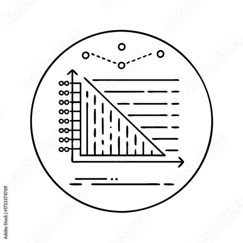 Vector art of declining graph in a circle showing decrease in sales or performance