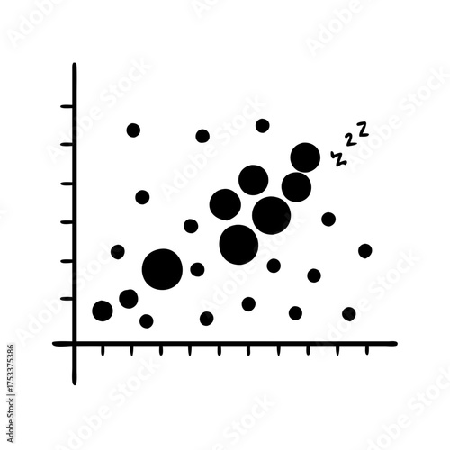 Vector art of scatter plot in line art style, showing data distribution and correlation