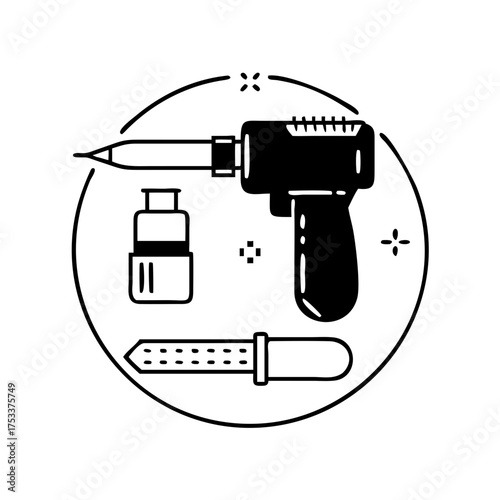 Vector art of soldering iron and accessories for electronics repair and diy projects