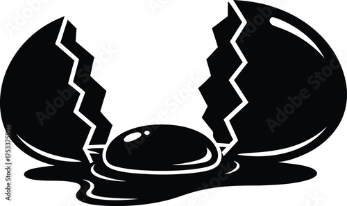 Cracked egg illustration with yolk spilling out simple food vector icon