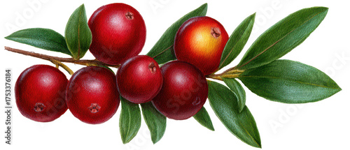 Watercolor Red Berries with Green Leaves on a Branch Isolated Isolate on Transparent Background, png