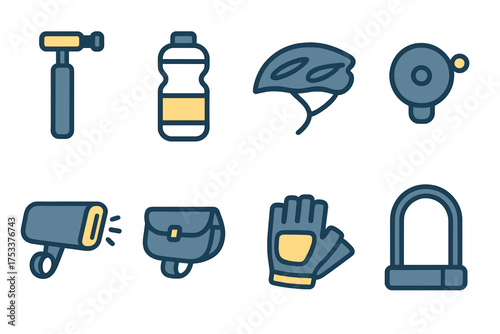 Collection of essential bicycle accessories and repair tool symbols